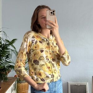CAbi Yellow Floral Button Down Shirt, Girly and Happy